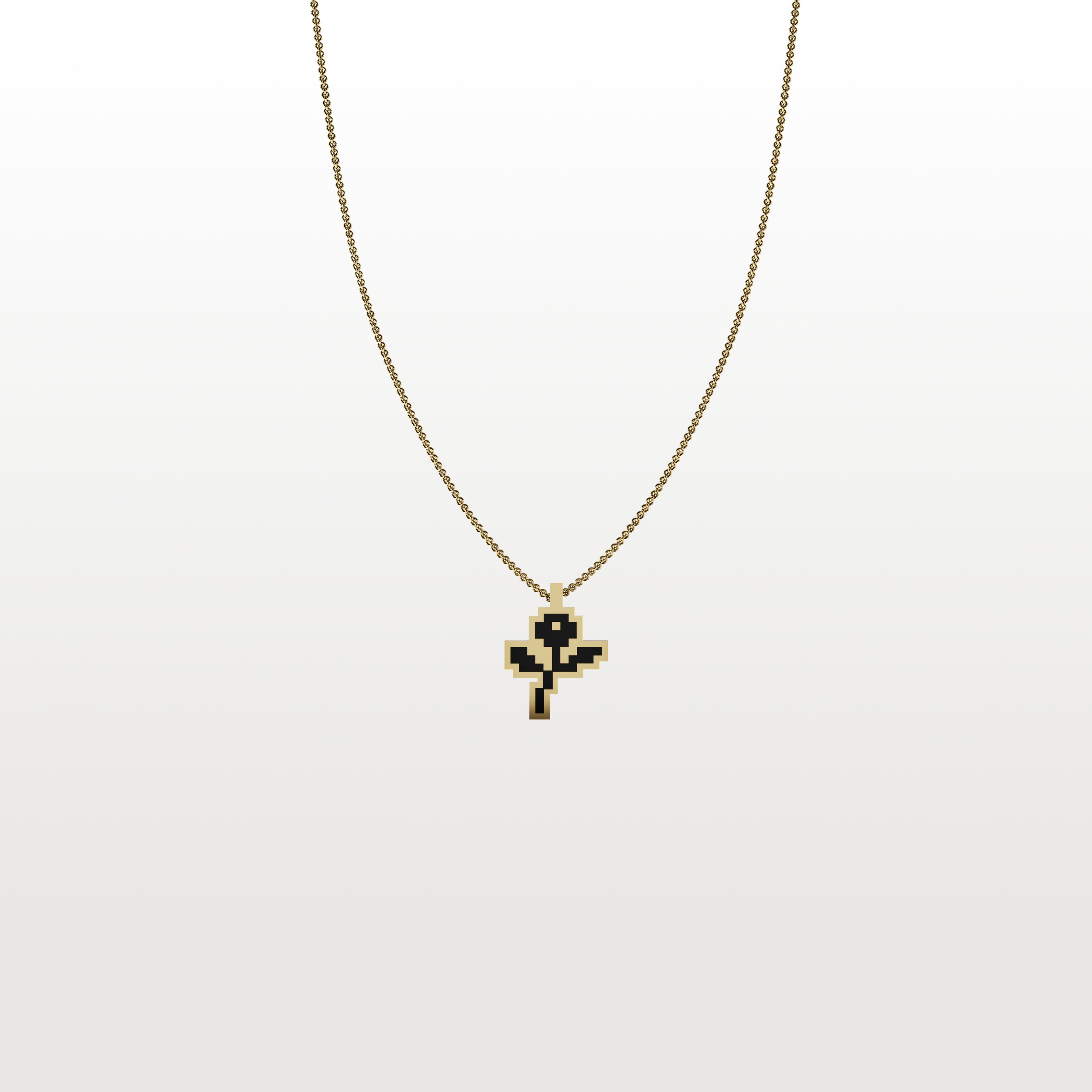 Gold necklace pendant with flower on stem icon by Susan Kare