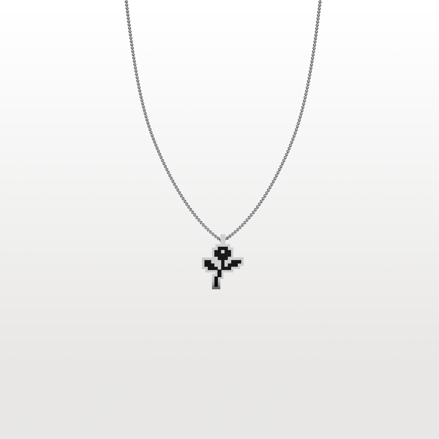 Silver necklace pendant with flower on stem icon by Susan Kare