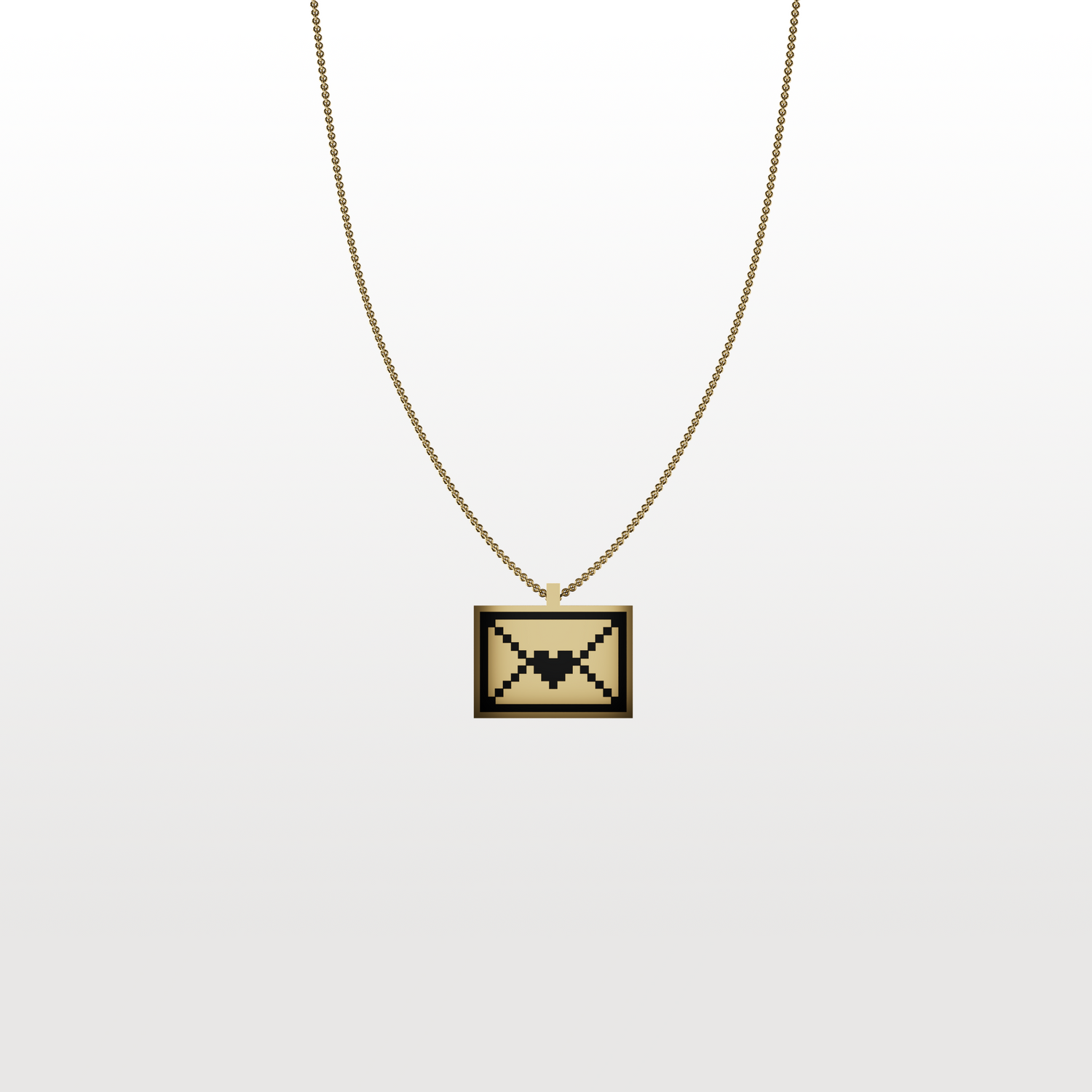 Gold necklace pendant with love letter icon by Susan Kare