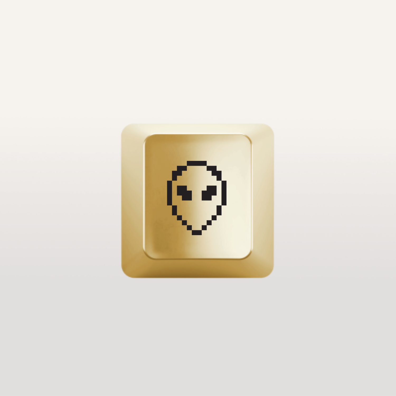 Alien Icon Key by Susan Kare in Gold - Gold keyboard key featuring an alien icon design by Susan Kare