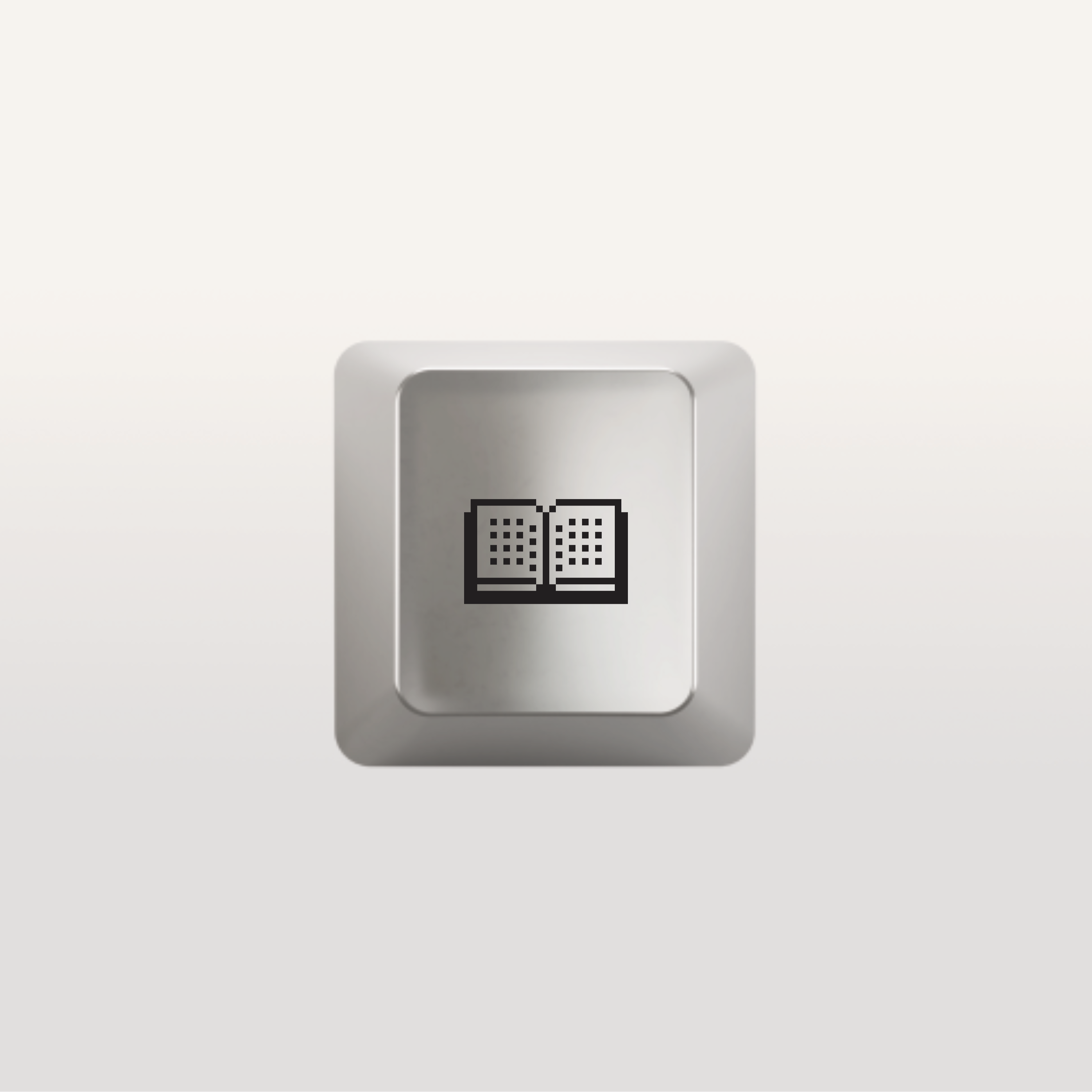 Book Reading Keyboard Key by Susan Kare in Silver - Silver keyboard key featuring a book icon design by Susan Kare