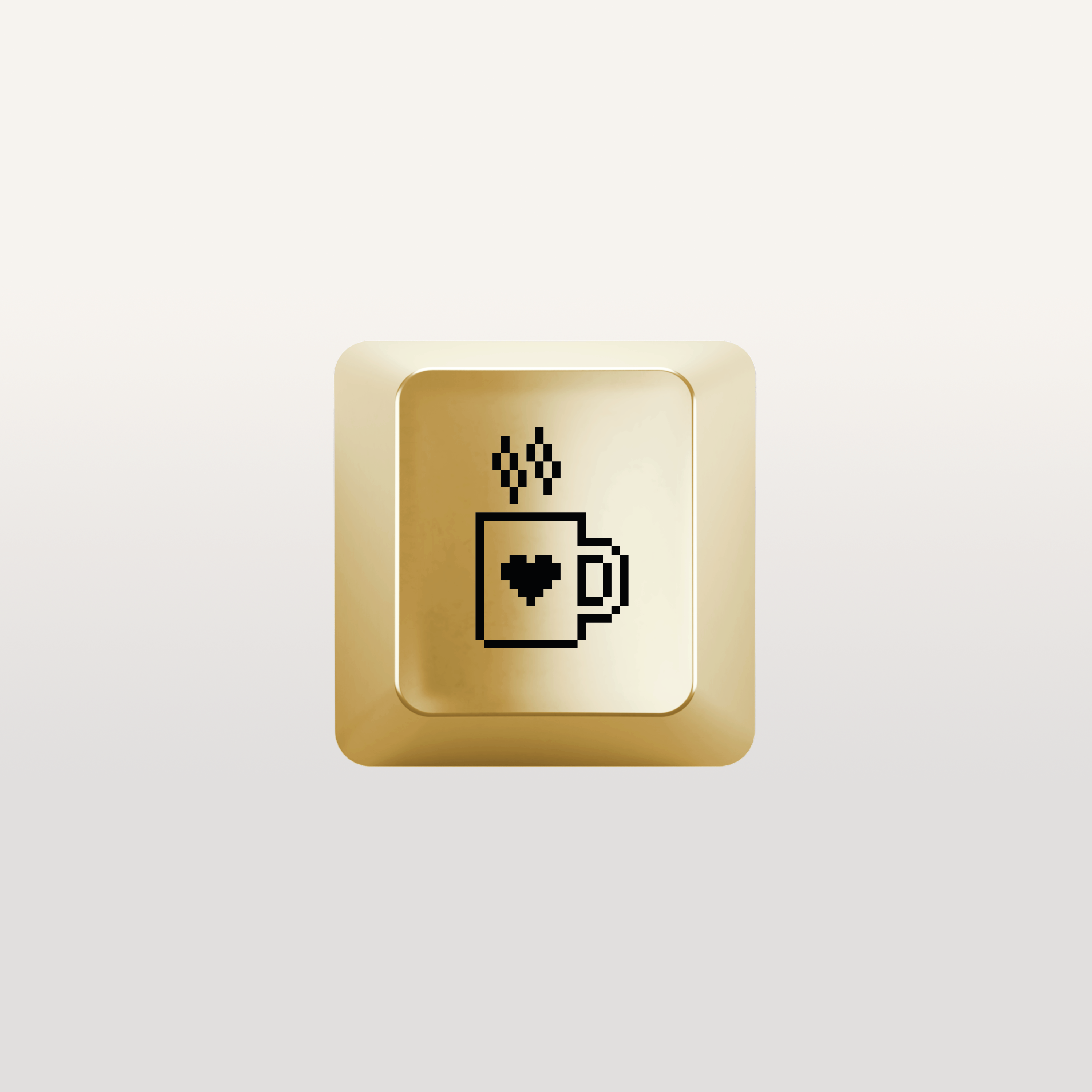 Cup Icon Key by Susan Kare in Gold - Gold keyboard key featuring a tea cup icon design by Susan Kare