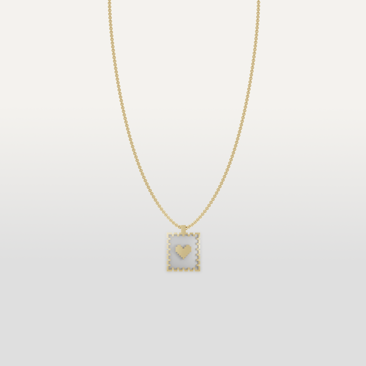 Love Stamp Necklace Pendant by Susan Kare in Gold - Elegant gold necklace with a heart stamp pendant designed by Susan Kare