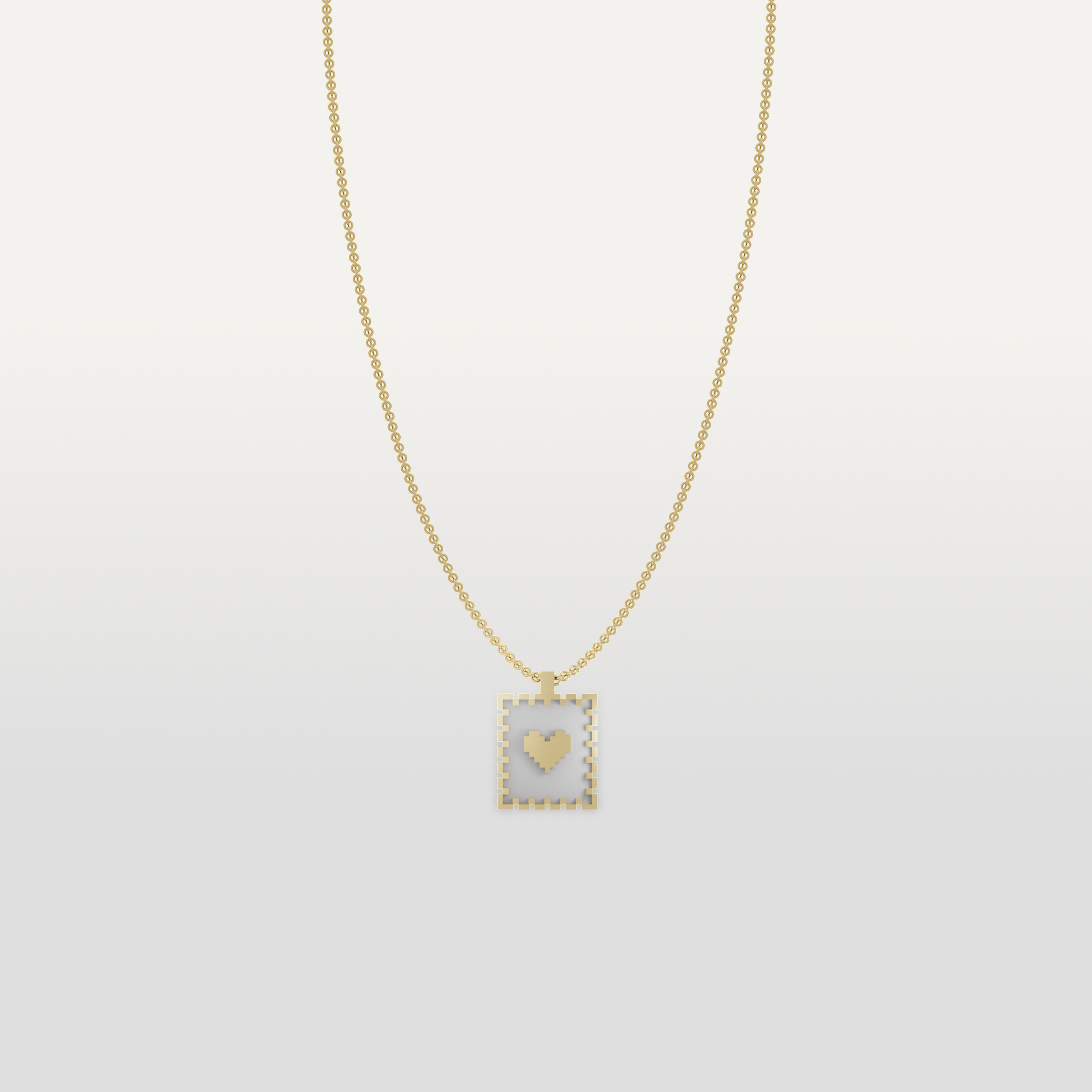 Love Stamp Necklace Pendant by Susan Kare in Gold - Elegant gold necklace with a heart stamp pendant designed by Susan Kare