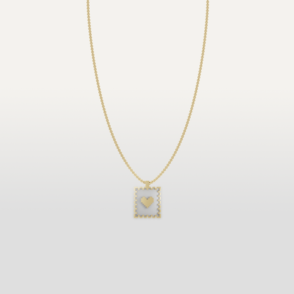 Love Stamp Necklace Pendant by Susan Kare in Gold - Elegant gold necklace with a heart stamp pendant designed by Susan Kare