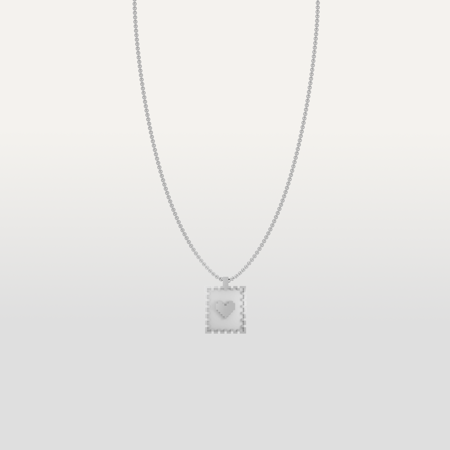 Love Stamp Necklace Pendant by Susan Kare in Silver - Elegant silver necklace with a heart stamp pendant designed by Susan Kare