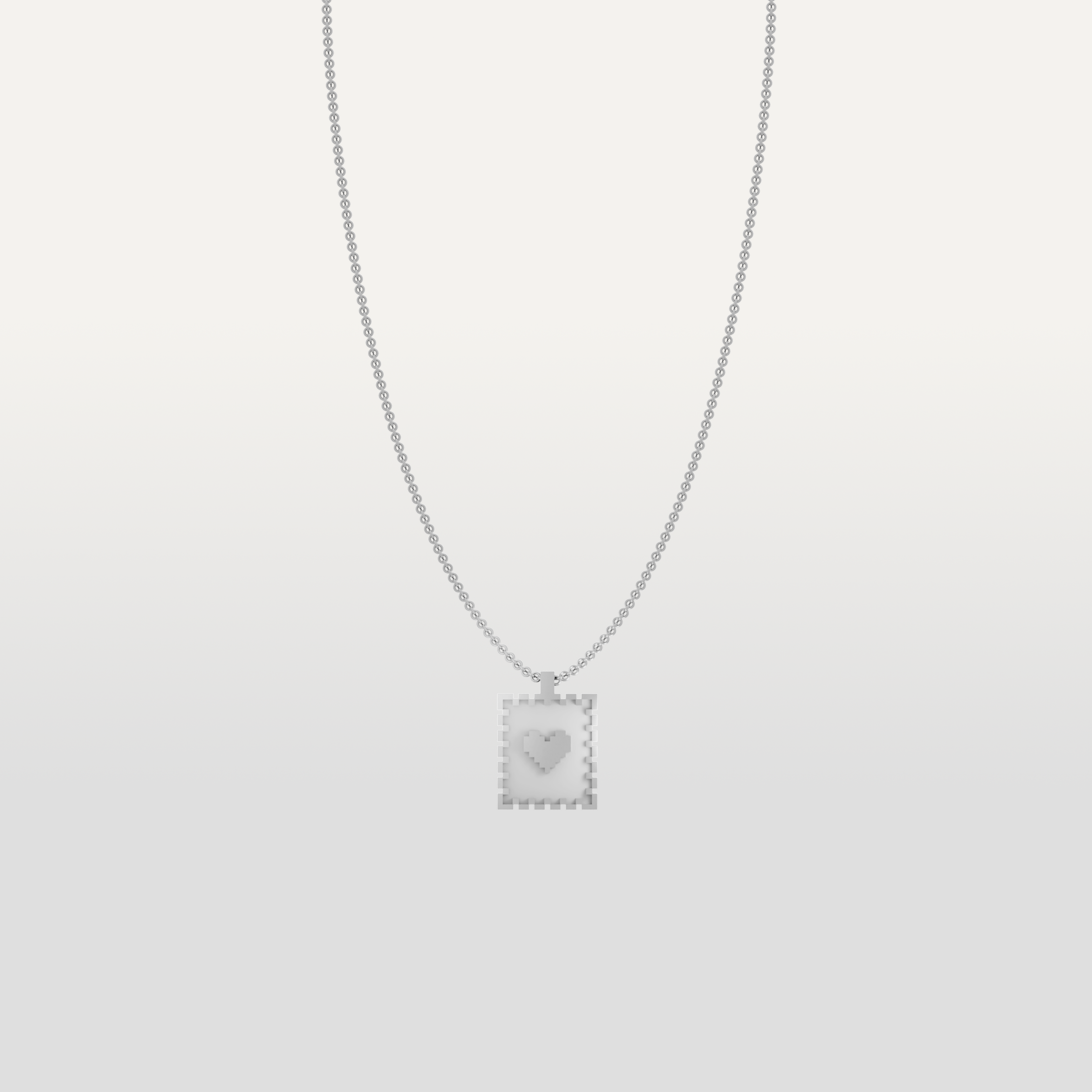 Love Stamp Necklace Pendant by Susan Kare in Silver - Elegant silver necklace with a heart stamp pendant designed by Susan Kare