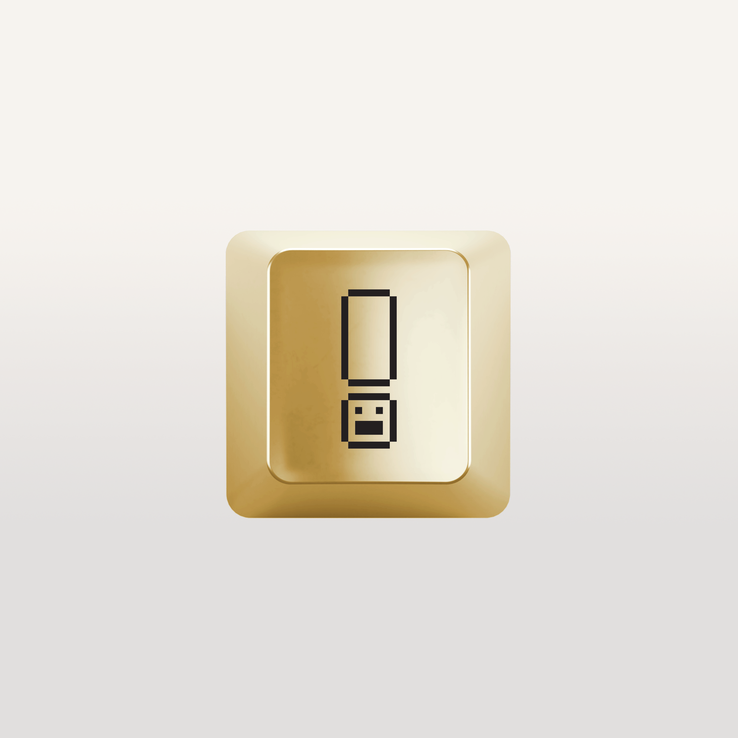 Panic button Key by Susan Kare in Gold - Gold keyboard key featuring a &quot;panic!&quot; icon design by Susan Kare